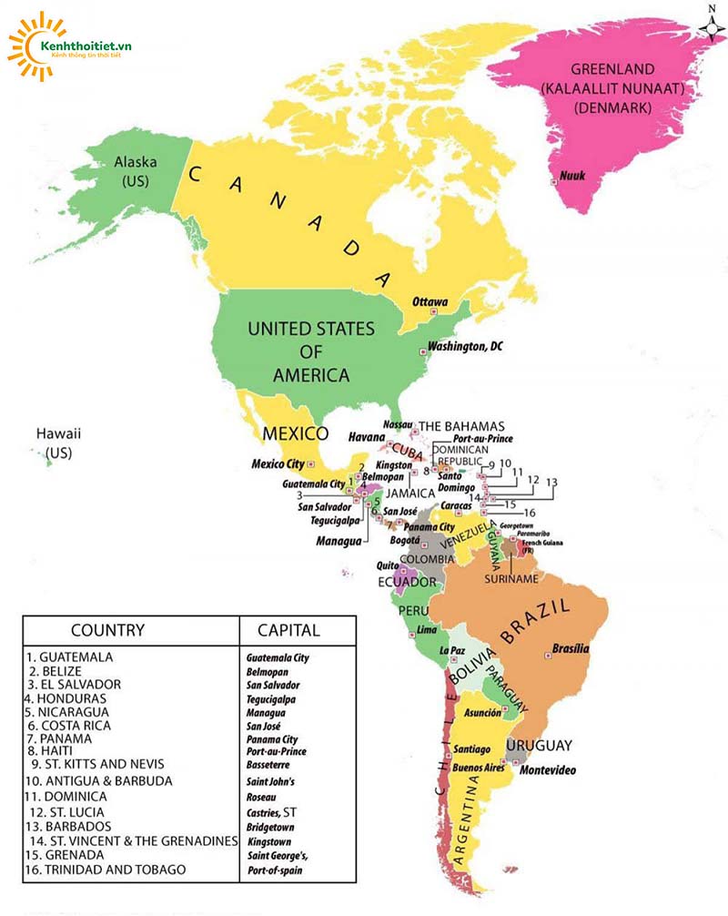 Bản đồ các quốc gia thuộc châu Mỹ