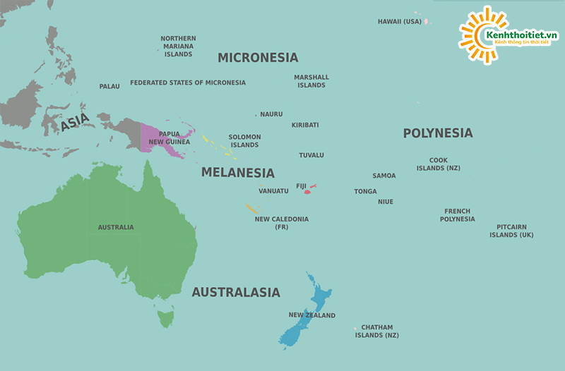 Bản đồ thế giới các nước thuộc châu Đại Dương