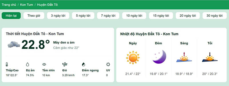 Dự báo thời tiết huyện Đắk Tô