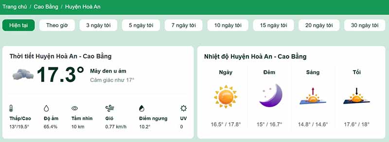 Dự báo thời tiết huyện Hoà An