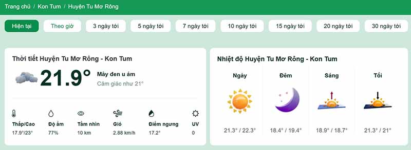 Dự báo thời tiết huyện Tu Mơ Rông