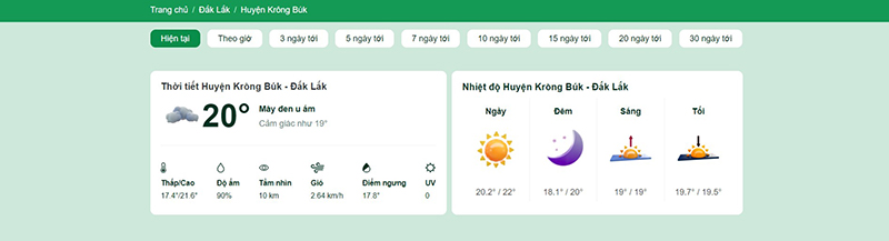 thời tiết huyện Krông Búk 15 ngày tới