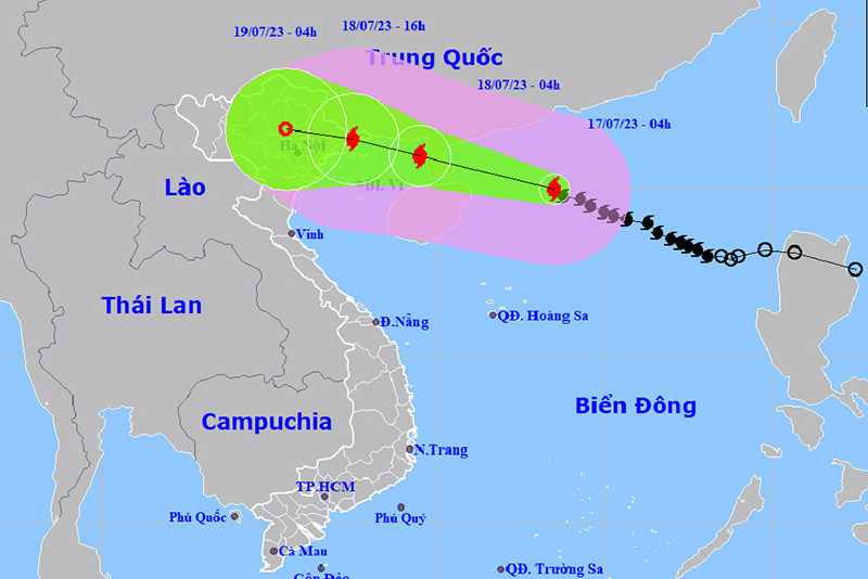 Đường đi của bão số 1, hướng vào Quảng Ninh - Hải Phòng. Ảnh: NCHM